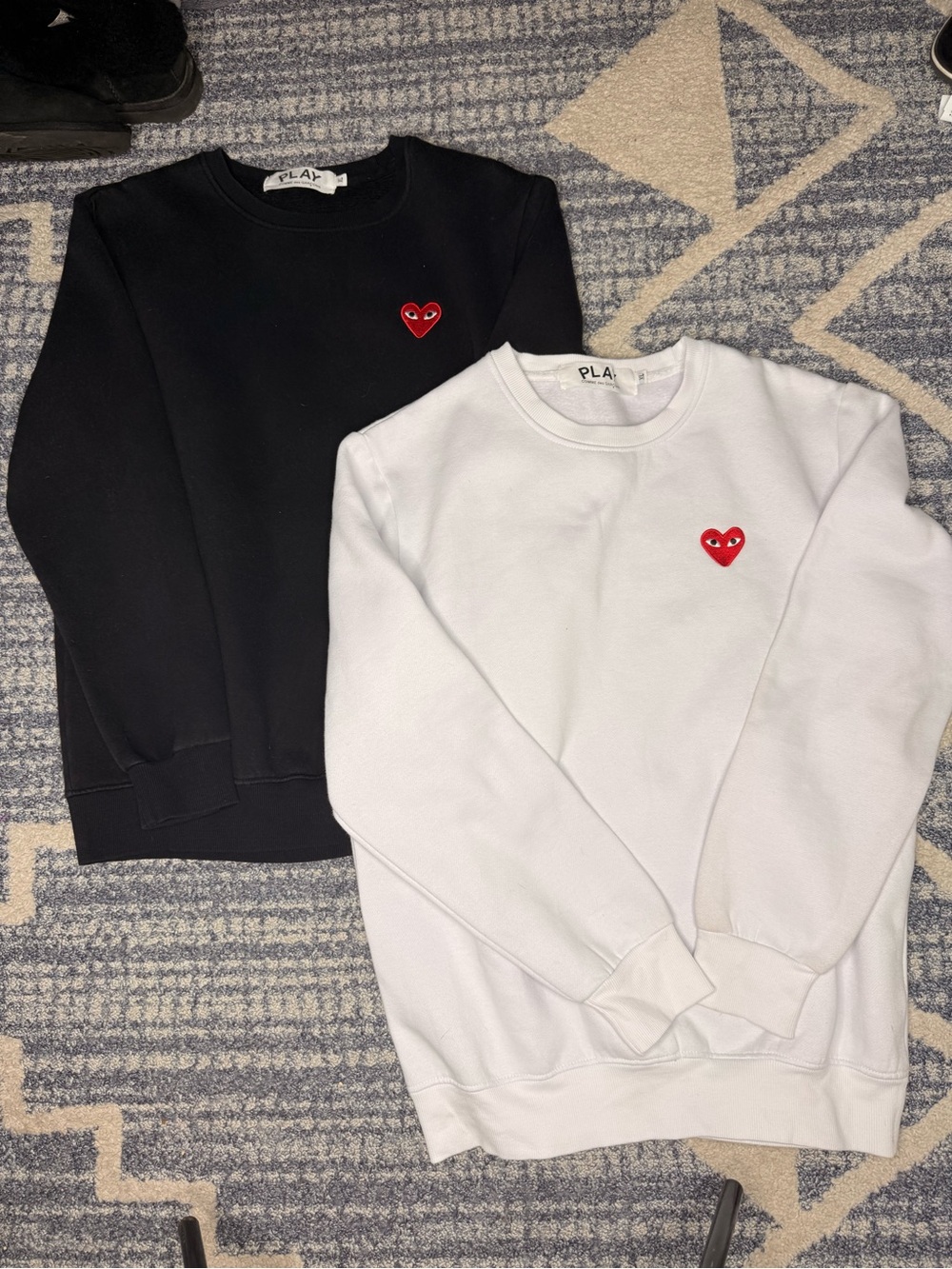 (2) PLAY COMME des Garçons White & Black Crewneck Sweatshirts